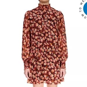 Sanctuary Rust and Pink Floral Long-Sleeve Mini Dress